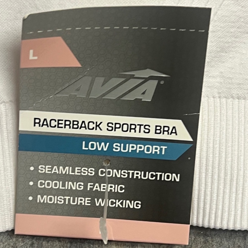 Avia Sports Bra Womens LG White Racerback Seamless Low Impact Moisture Wick New - Picture 4 of 7